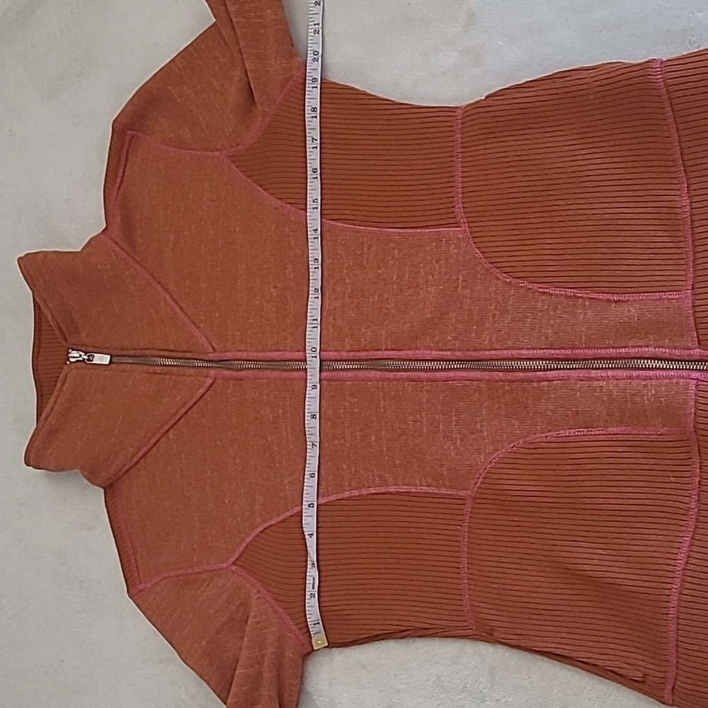 PrAna Breathe Rust Orange Zip Up Sweater XL Ribbed Trim Mock Neck Yoga Outdoor - Picture 8 of 15